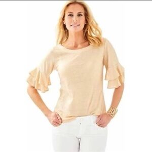 Lilly Pulitzer Lula Sand Dune Metallic Gold Linen Top—Brand New with Tags